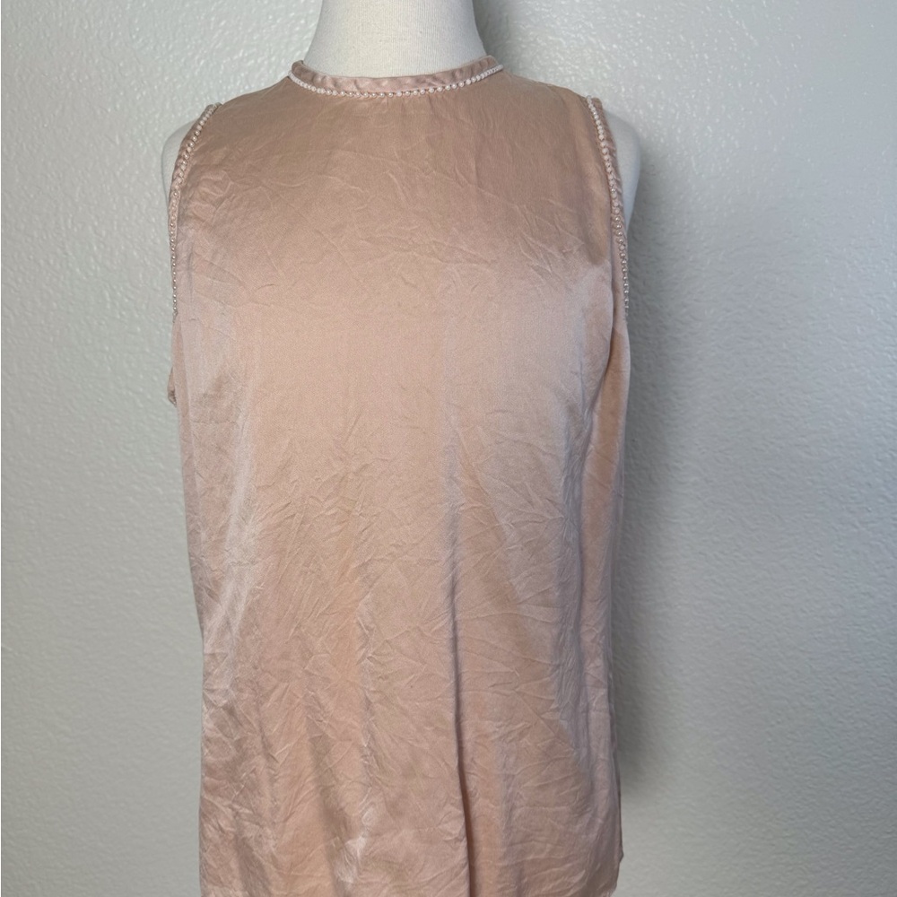 Silk Camisole Sz 4 Light Pink w/ beading button down back by Levante Womens